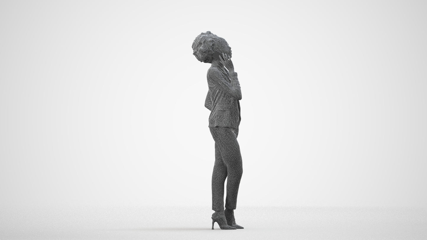 realistic 3D woman business standing, scanned archviz people for Blender and 3ds Max, wireframe side view