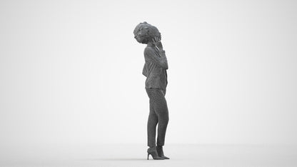 realistic 3D woman business standing, scanned archviz people for Blender and 3ds Max, wireframe side view