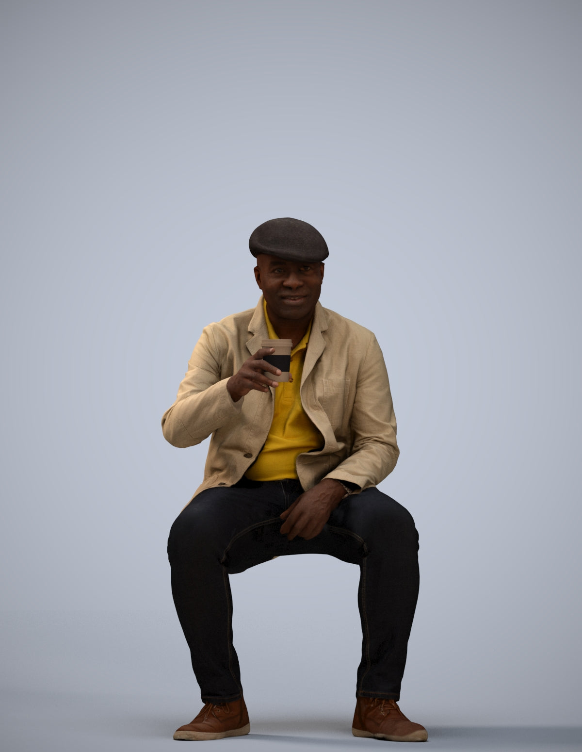 3D scanned man sitting casual, photorealistic archviz people for Enscape and SketchUp