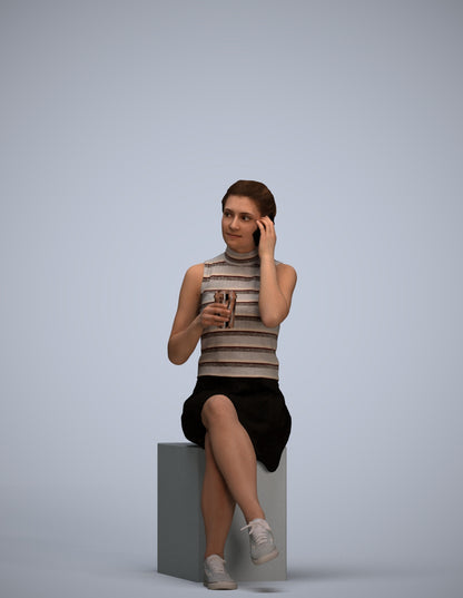 scanned 3D woman casual sitting, photogrammetry people for Enscape and V-Ray