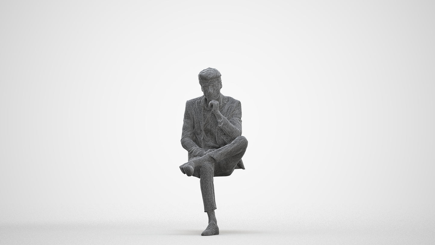 3D human model man business, photogrammetry scanned person for archviz, three-quarter front view render