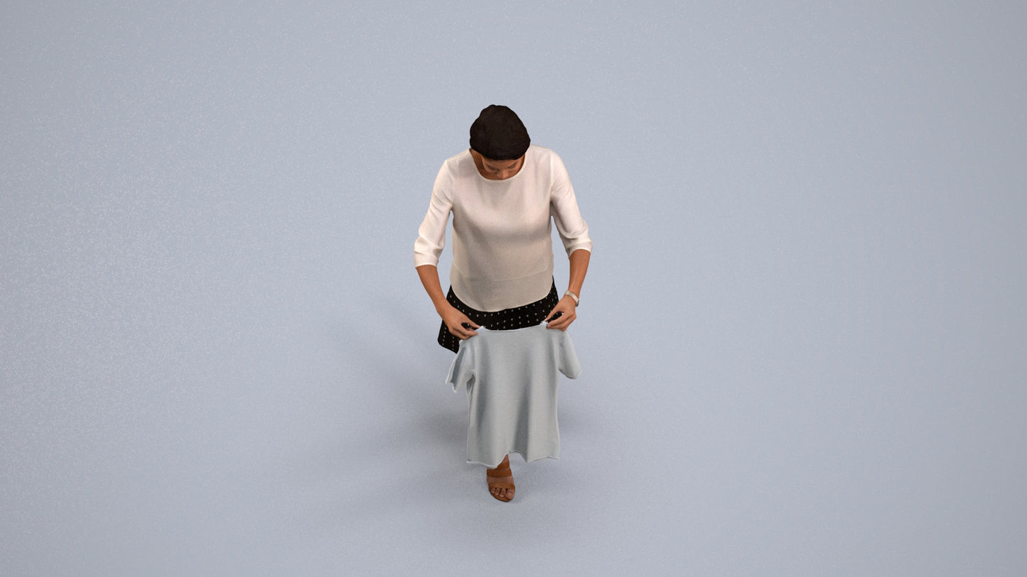 3D scanned woman bathroom casual, photorealistic archviz people for Enscape and SketchUp, back view render