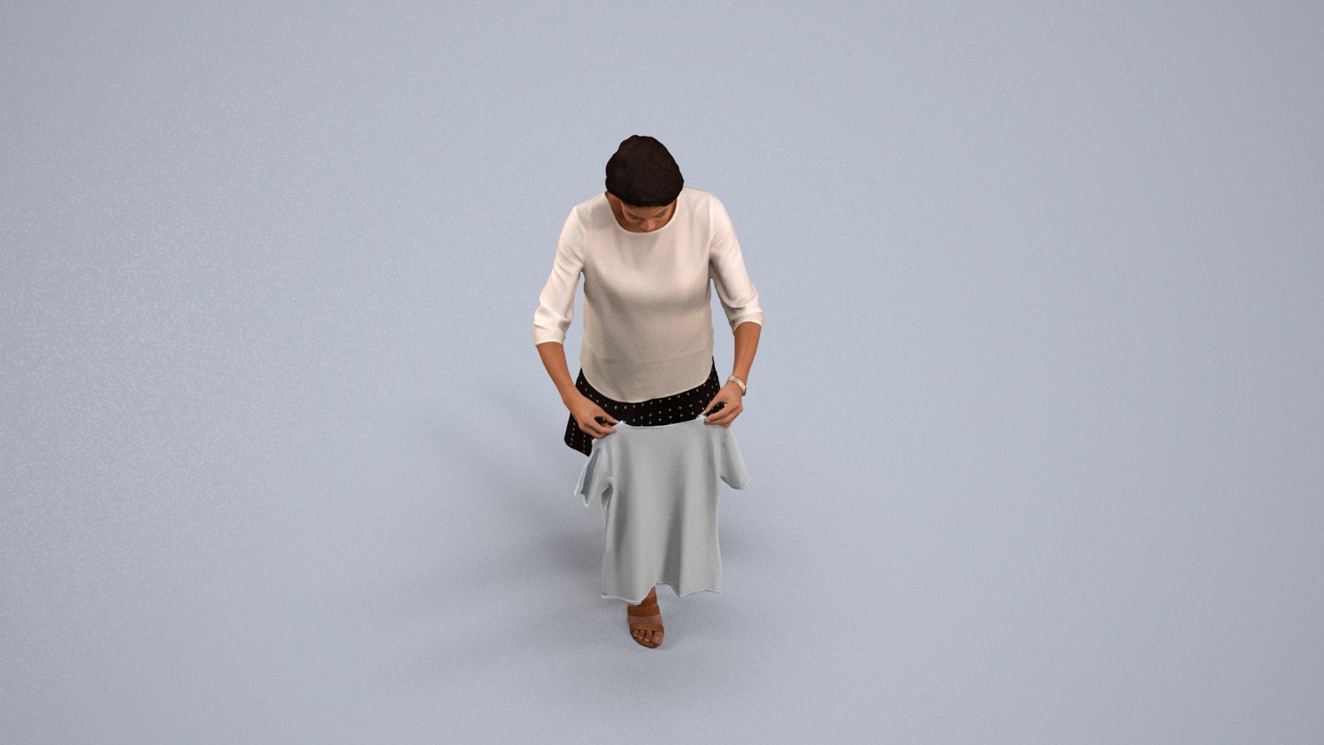 3D scanned woman bathroom casual, photorealistic archviz people for Enscape and SketchUp, back view render