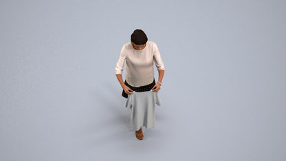 3D scanned woman bathroom casual, photorealistic archviz people for Enscape and SketchUp, back view render