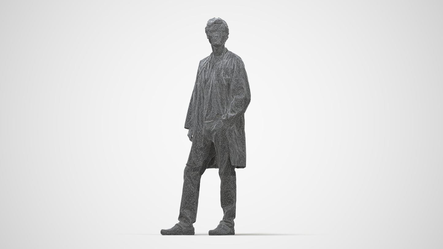 scanned 3D man standing, photogrammetry people for Enscape and V-Ray, wireframe back view