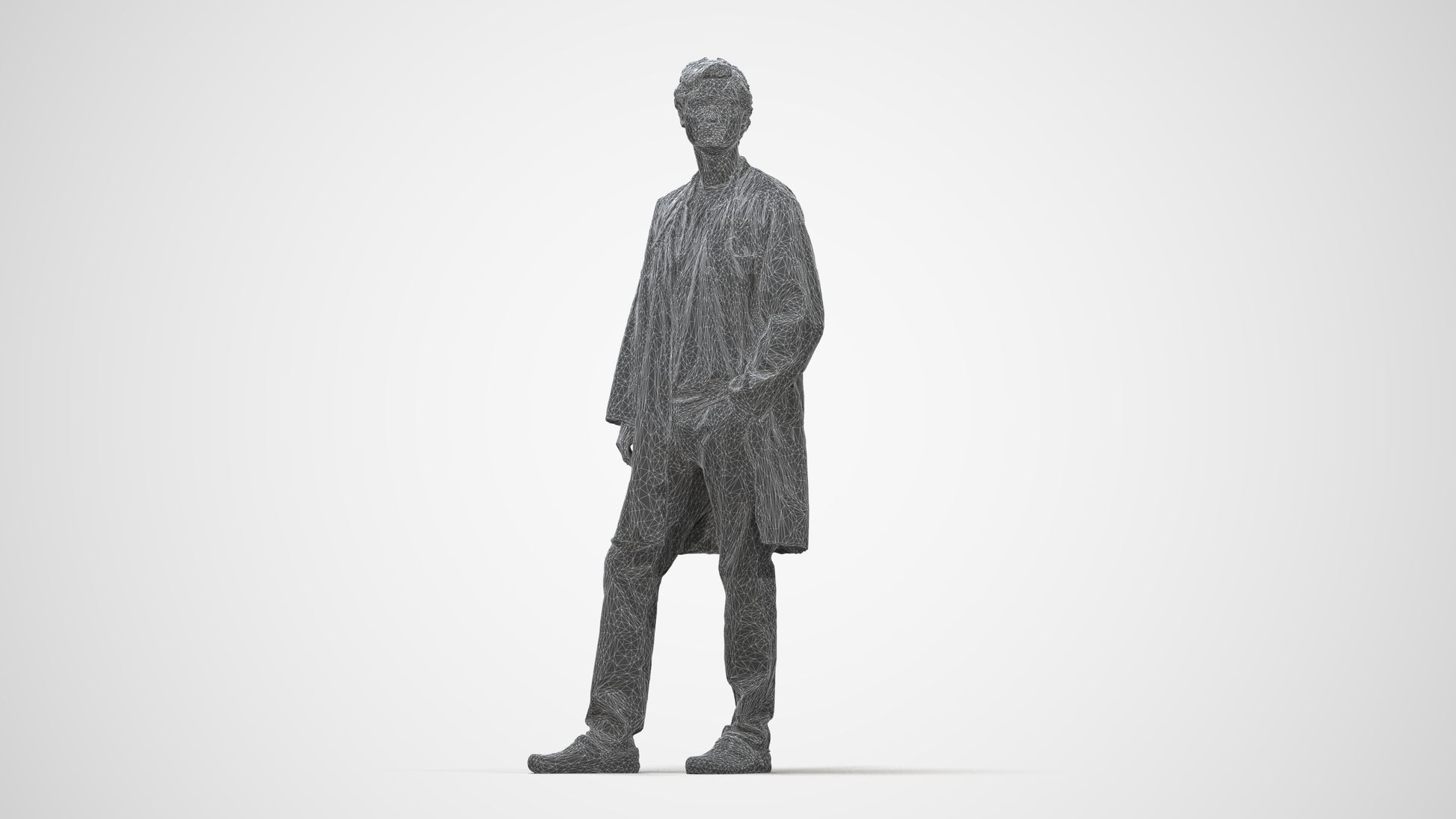 scanned 3D man standing, photogrammetry people for Enscape and V-Ray, wireframe back view