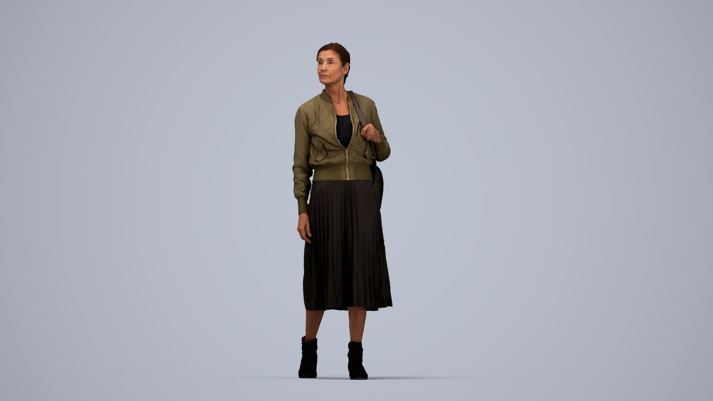 3D scanned senior woman walking casual, photorealistic archviz people for Enscape and SketchUp, top-down view render