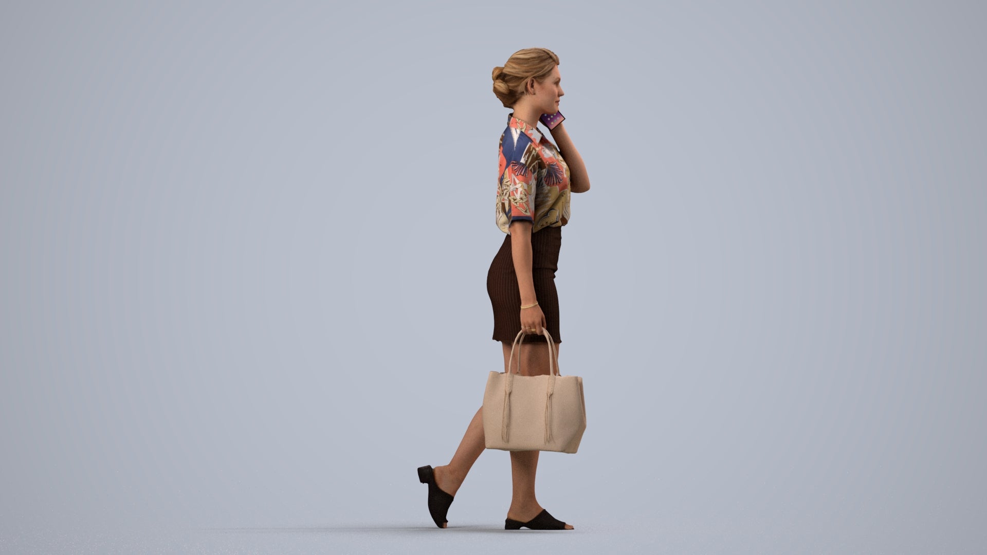 3D scanned woman shopping casual, photorealistic archviz people for Enscape and SketchUp, side view render