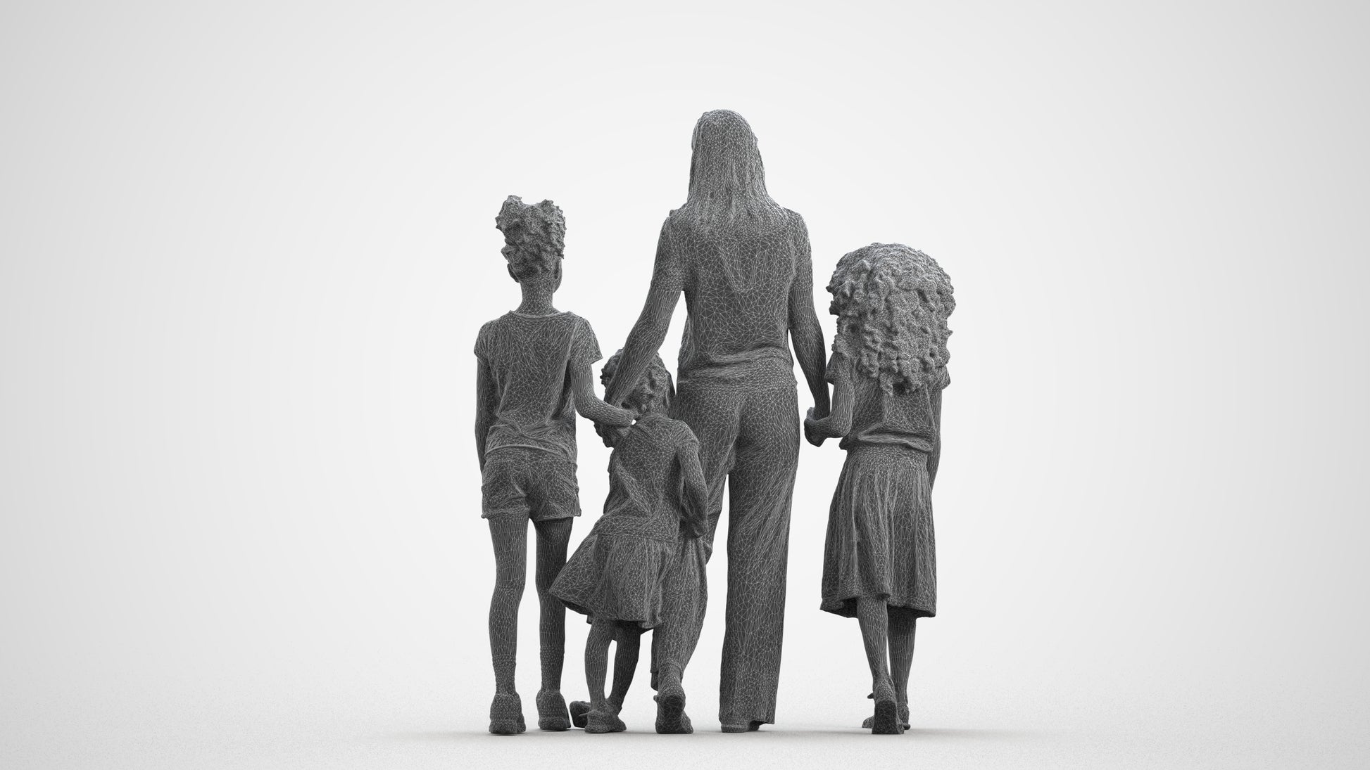 3D scanned girl kids casual, photorealistic archviz people for Enscape and SketchUp, wireframe front view