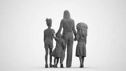 3D scanned girl kids casual, photorealistic archviz people for Enscape and SketchUp, wireframe front view