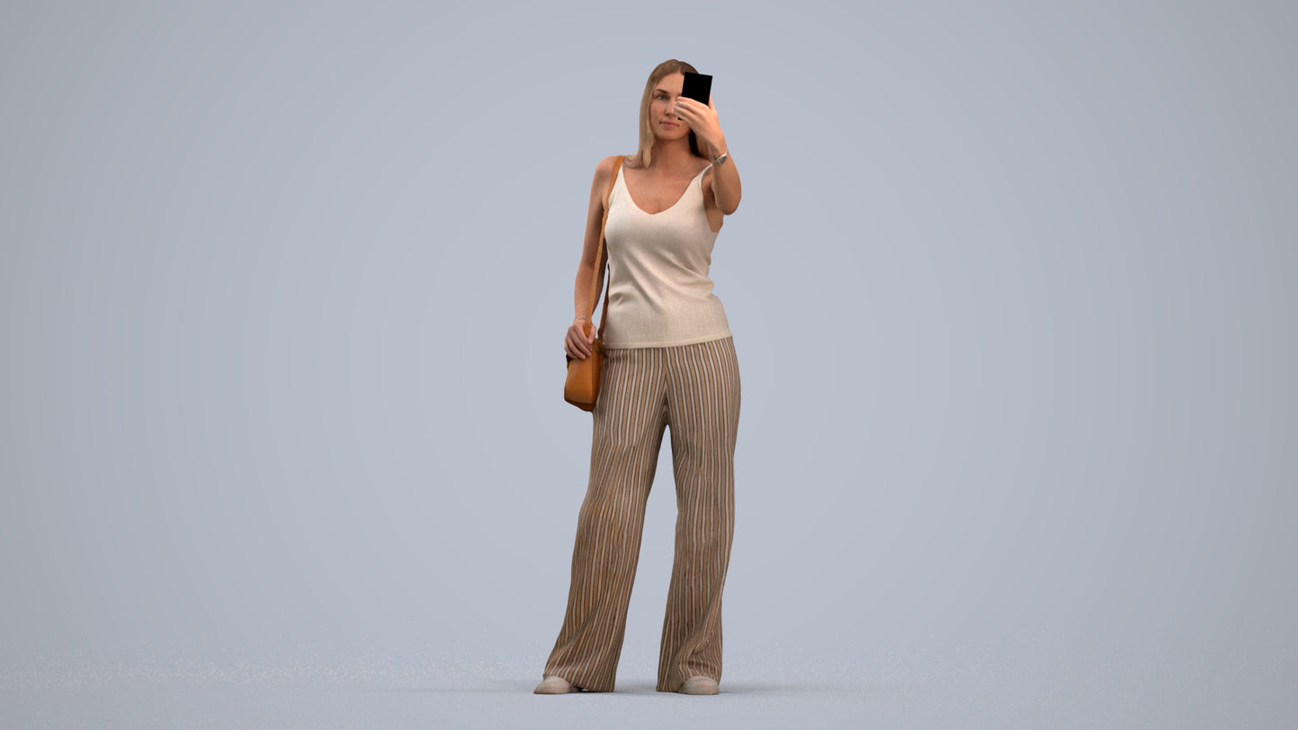 3D people model woman casual standing, scanned human for 3ds Max rendering, standing pose render