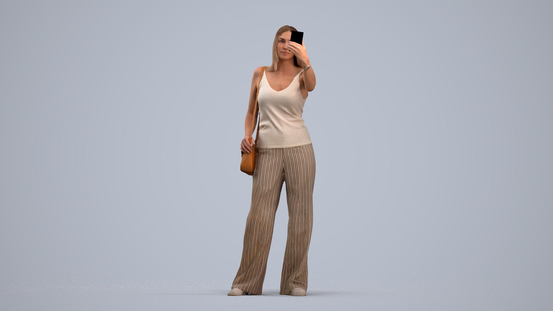 3D people model woman casual standing, scanned human for 3ds Max rendering, standing pose render