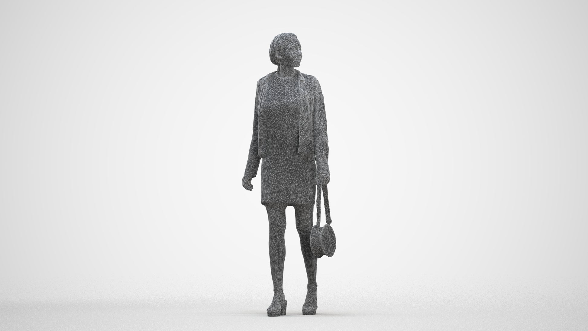 3D scanned woman walking casual, photorealistic archviz people for Enscape and SketchUp, three-quarter front view render