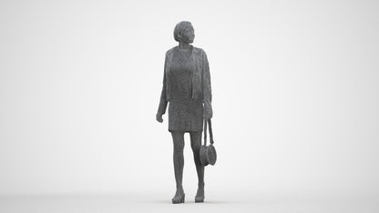 3D scanned woman walking casual, photorealistic archviz people for Enscape and SketchUp, three-quarter front view render