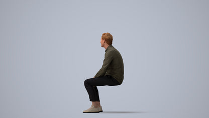realistic 3D man casual sitting, scanned archviz people for Blender and 3ds Max, three-quarter view render