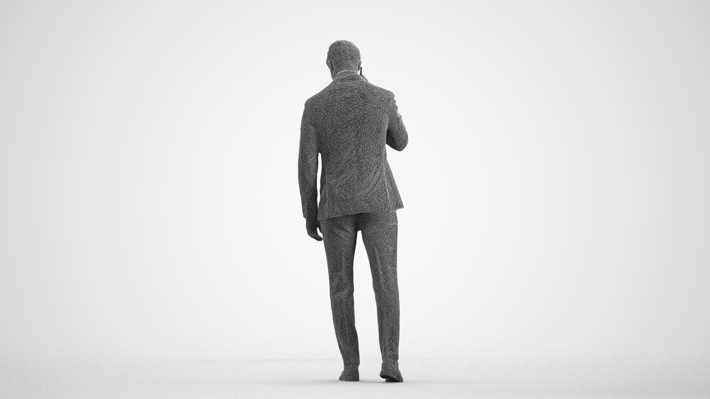 3D human model man business, photogrammetry scanned person for archviz, wireframe front view