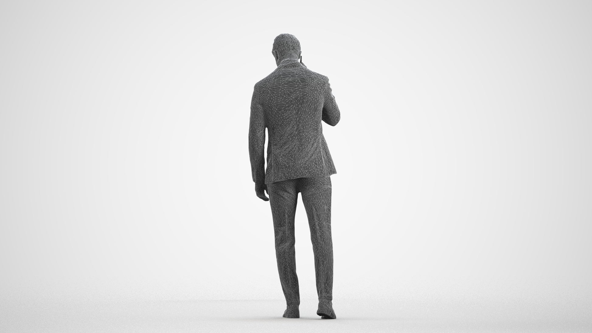3D human model man business, photogrammetry scanned person for archviz, wireframe front view