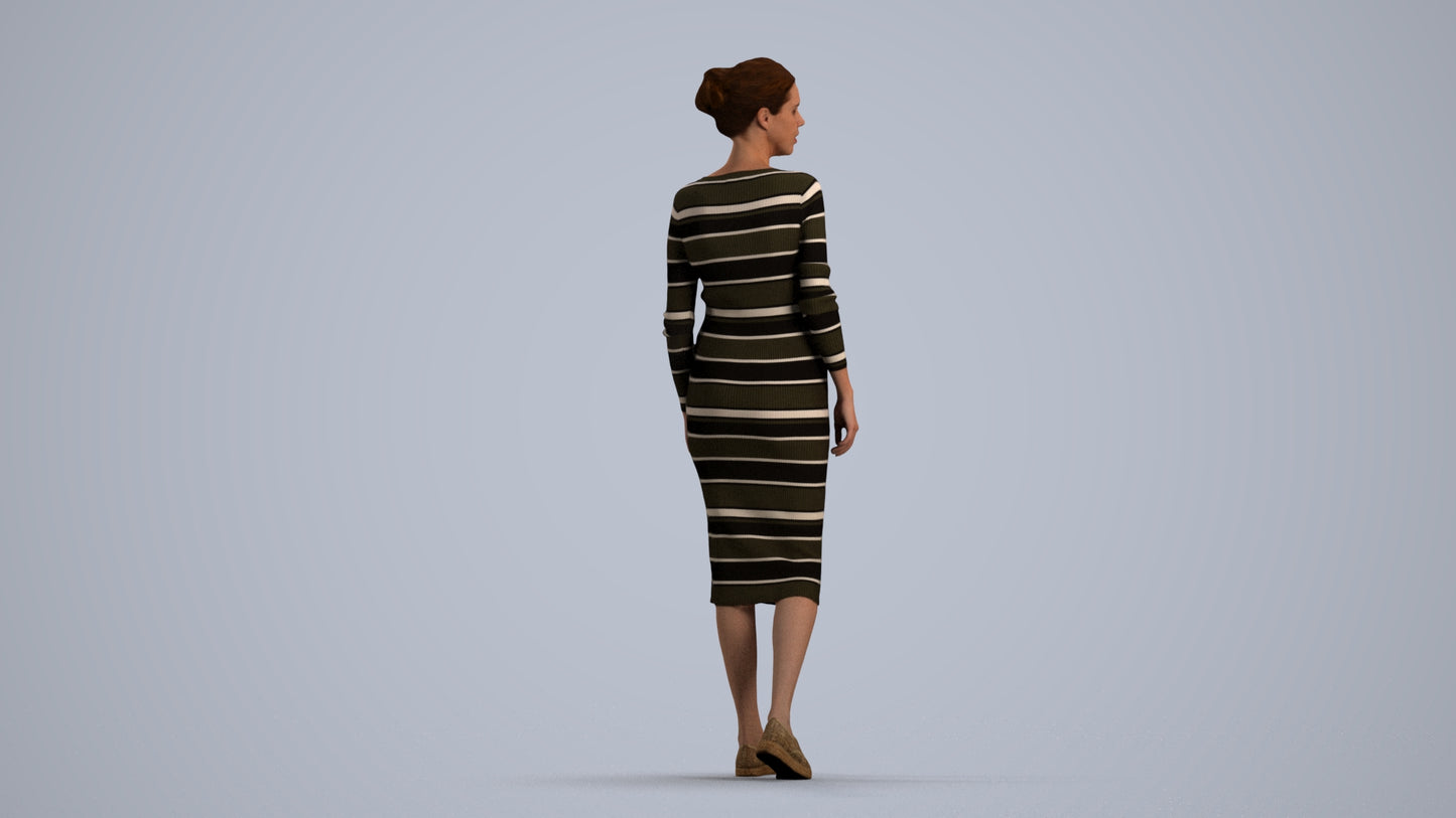 3D scanned woman walking casual, photorealistic archviz people for Enscape and SketchUp, front view render