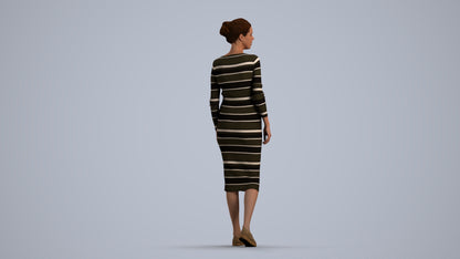 3D scanned woman walking casual, photorealistic archviz people for Enscape and SketchUp, front view render