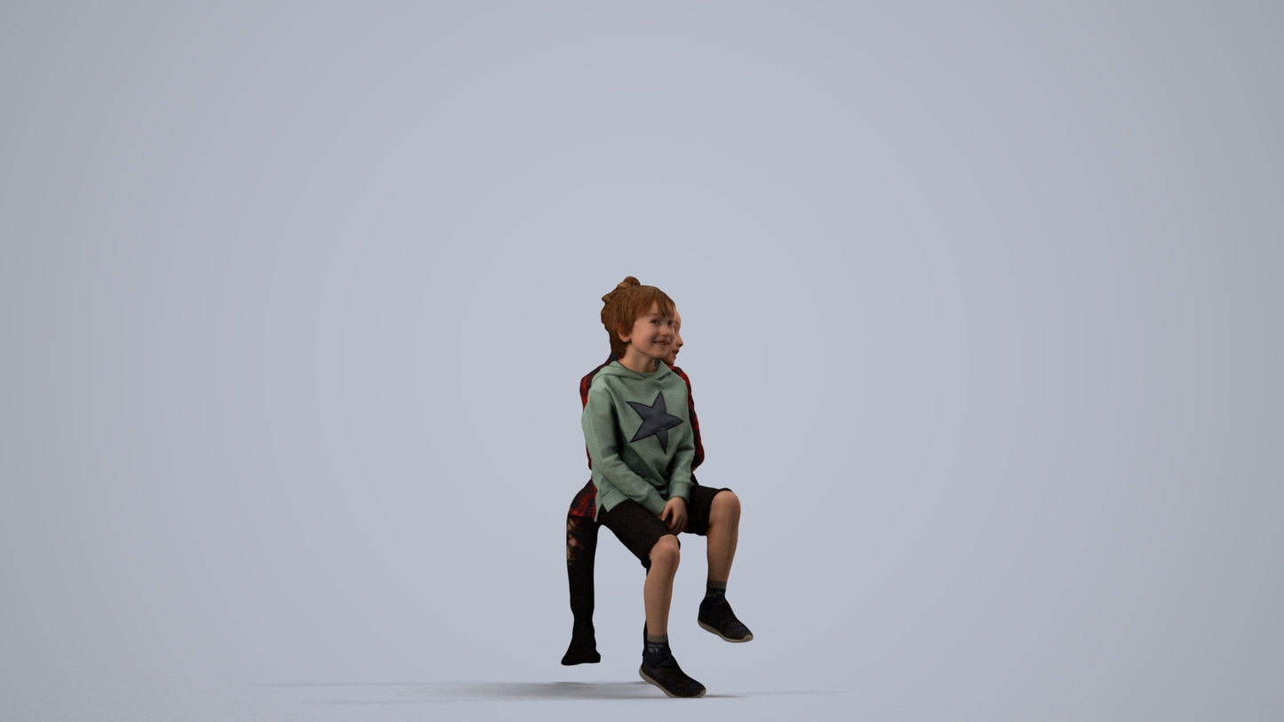 3D scanned girl kids casual, photorealistic archviz people for Enscape and SketchUp, side view render