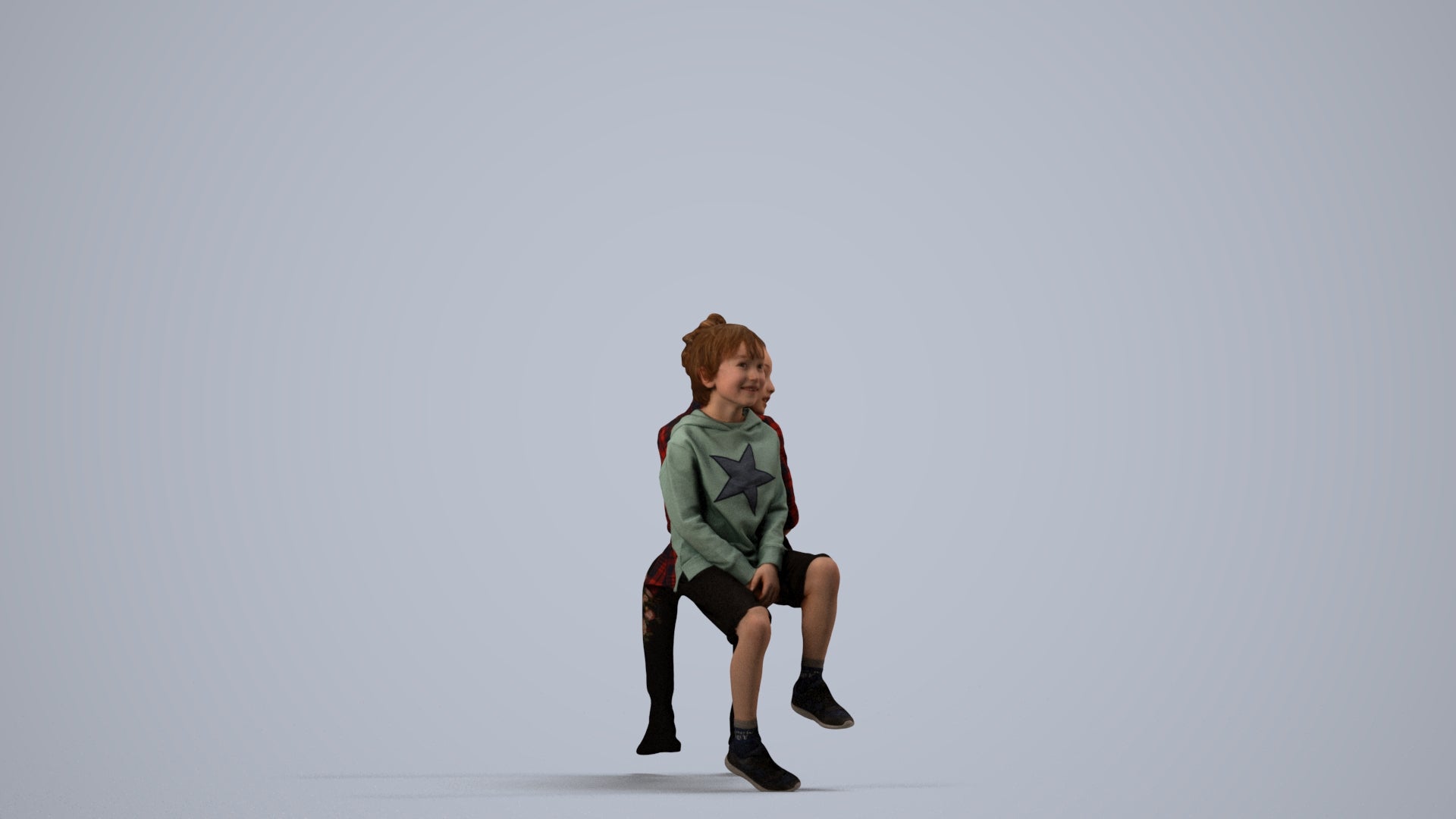 3D scanned girl kids casual, photorealistic archviz people for Enscape and SketchUp, side view render