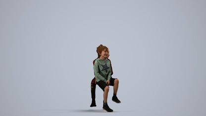 3D scanned girl kids casual, photorealistic archviz people for Enscape and SketchUp, side view render
