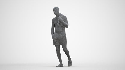 3D human model man pool, photogrammetry scanned person for archviz, three-quarter front view render