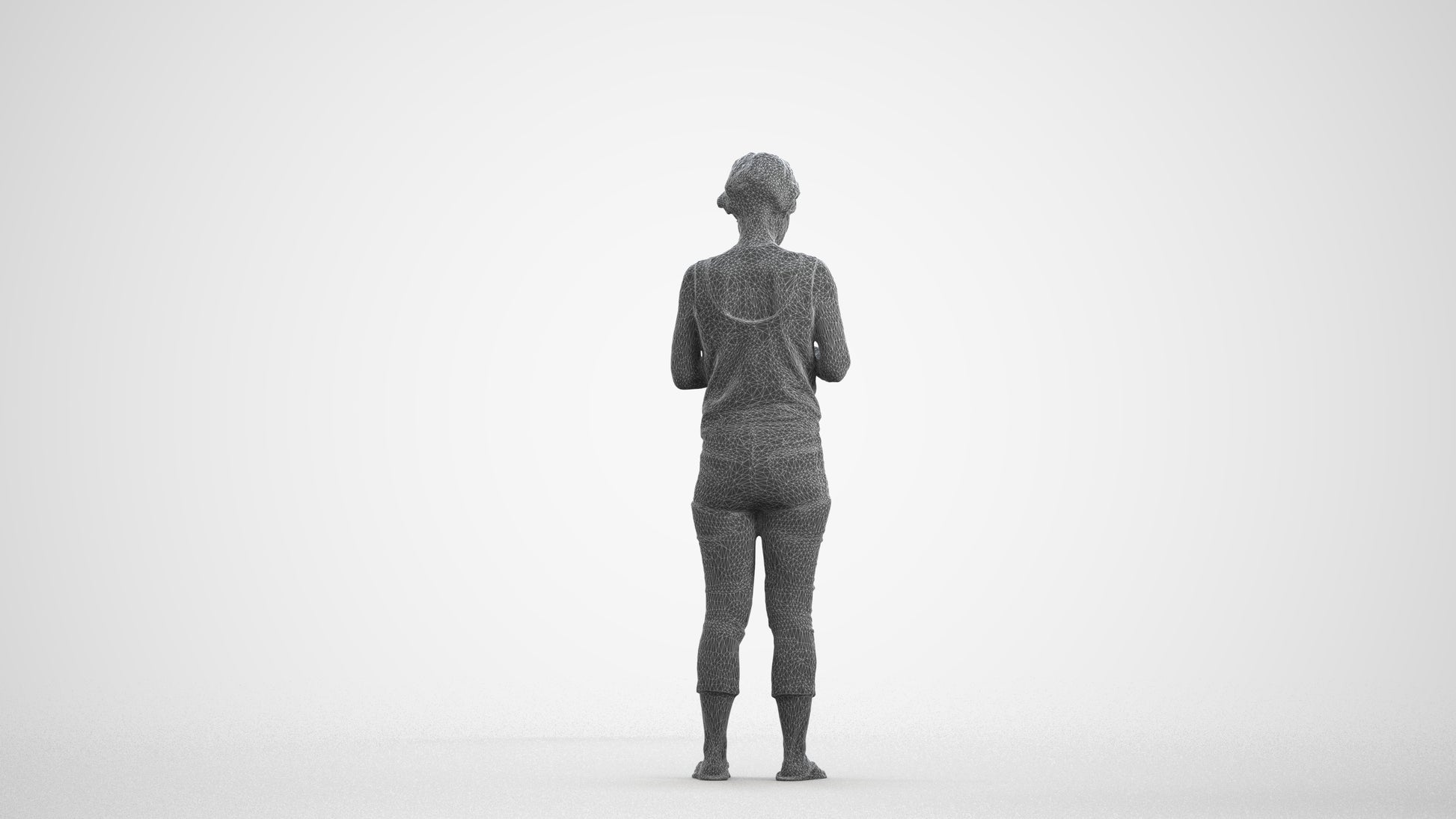 scanned 3D senior woman standing, photogrammetry people for Enscape and V-Ray, wireframe front view