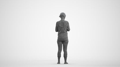 scanned 3D senior woman standing, photogrammetry people for Enscape and V-Ray, wireframe front view