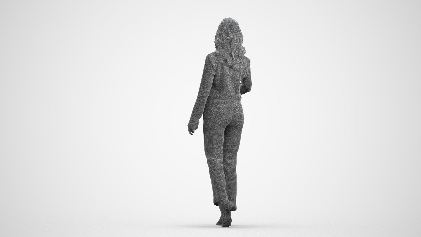 3D scanned woman door business, photorealistic archviz people for Enscape and SketchUp, wireframe front view