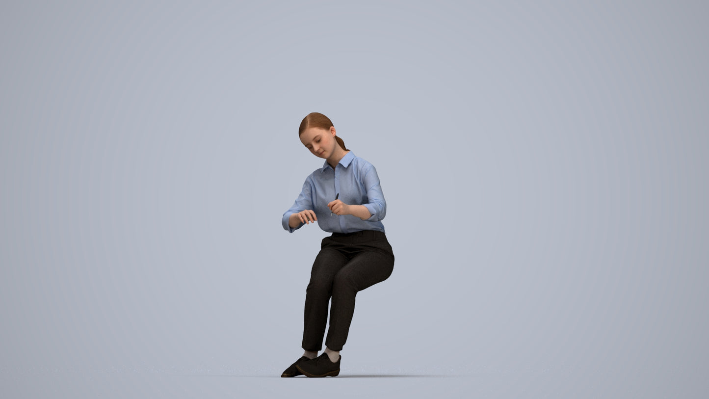 3D human model girl kids, photogrammetry scanned person for archviz, top-down view render