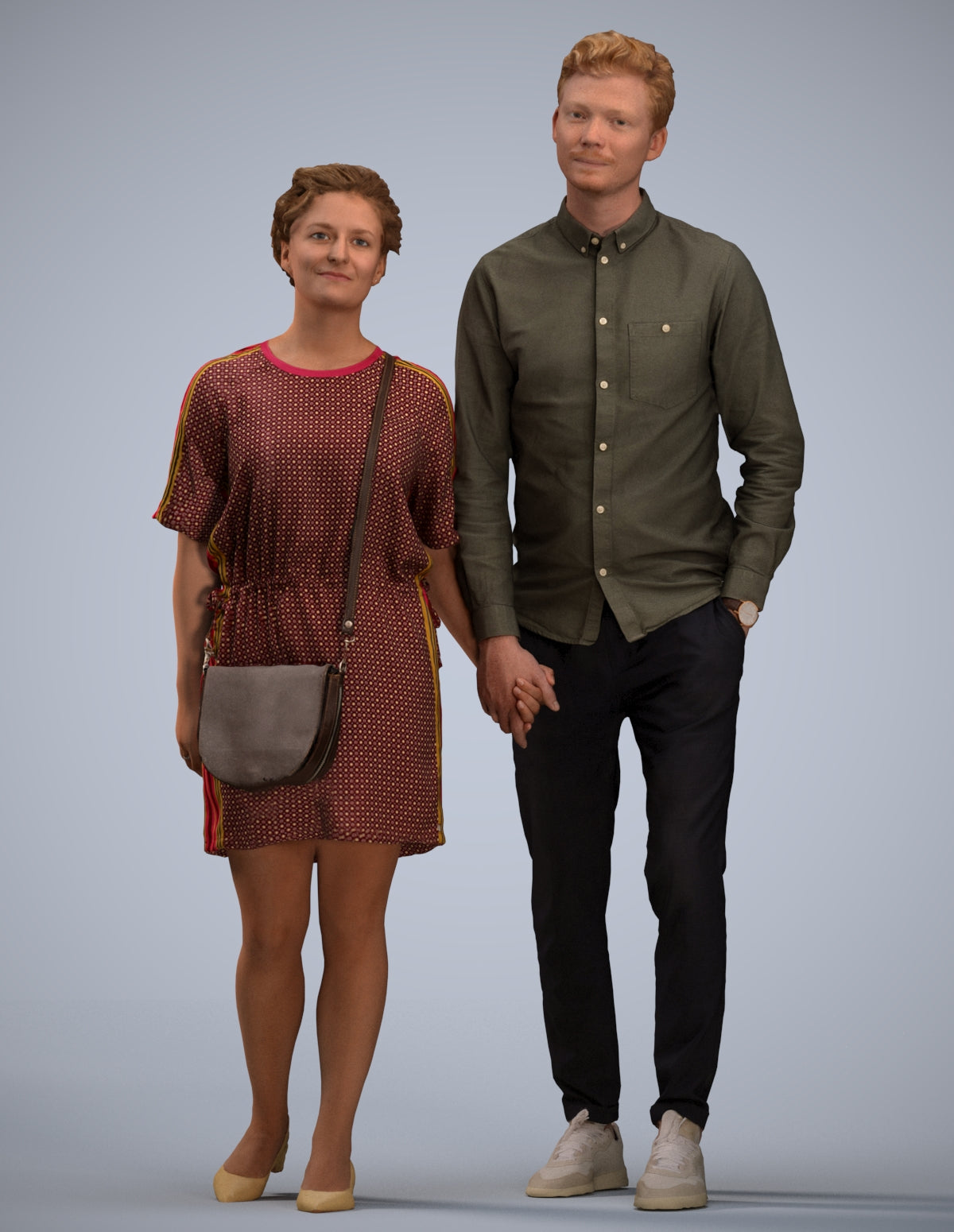 realistic 3D people woman casual couple, render-ready for V-Ray and Corona, FBX OBJ