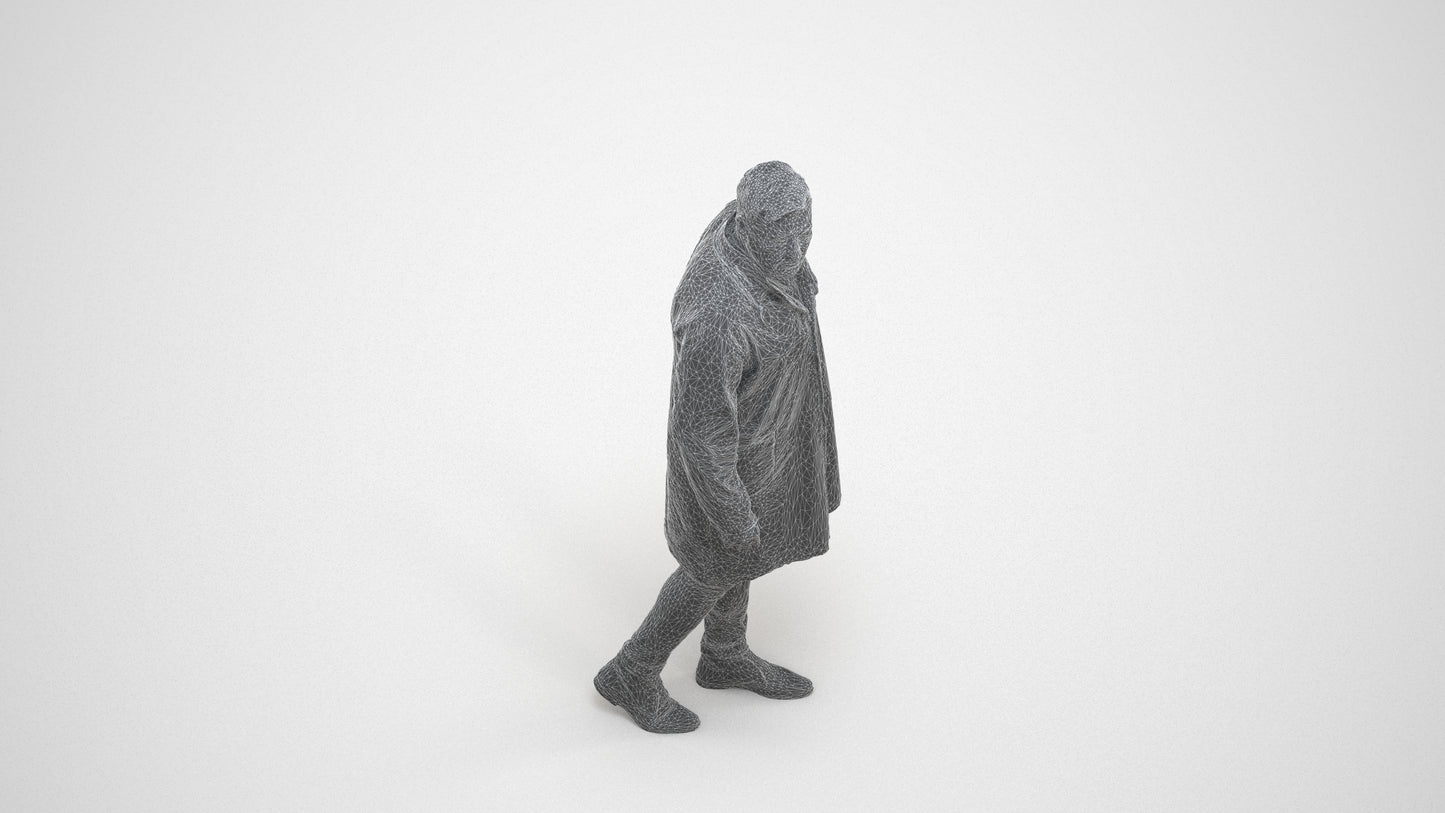 3D human model man medical, photogrammetry scanned person for archviz, wireframe three-quarter view