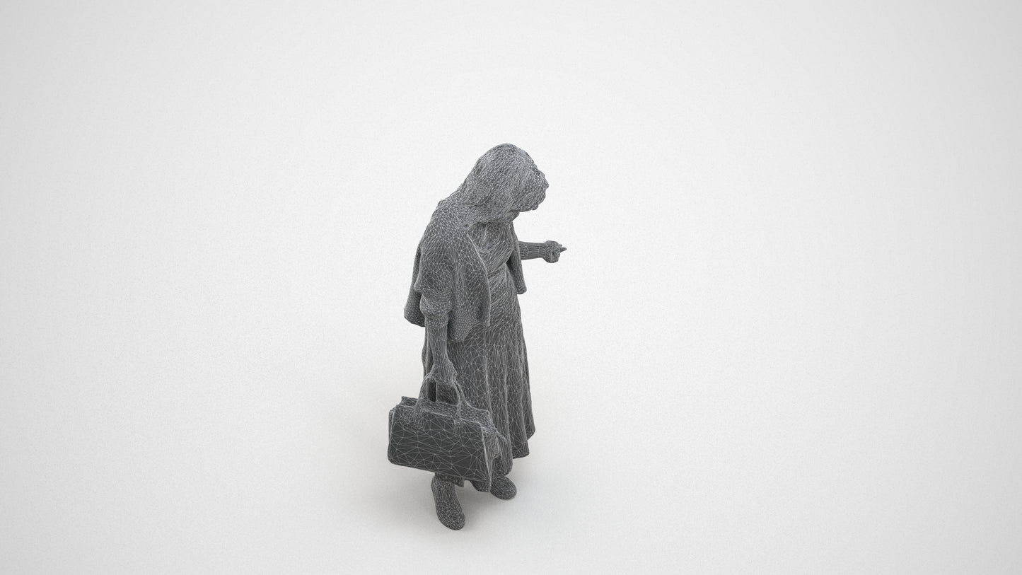 scanned 3D woman casual shopping, photogrammetry people for Enscape and V-Ray, wireframe three-quarter view