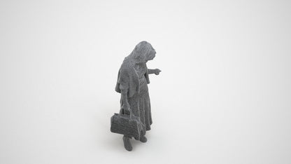 scanned 3D woman casual shopping, photogrammetry people for Enscape and V-Ray, wireframe three-quarter view