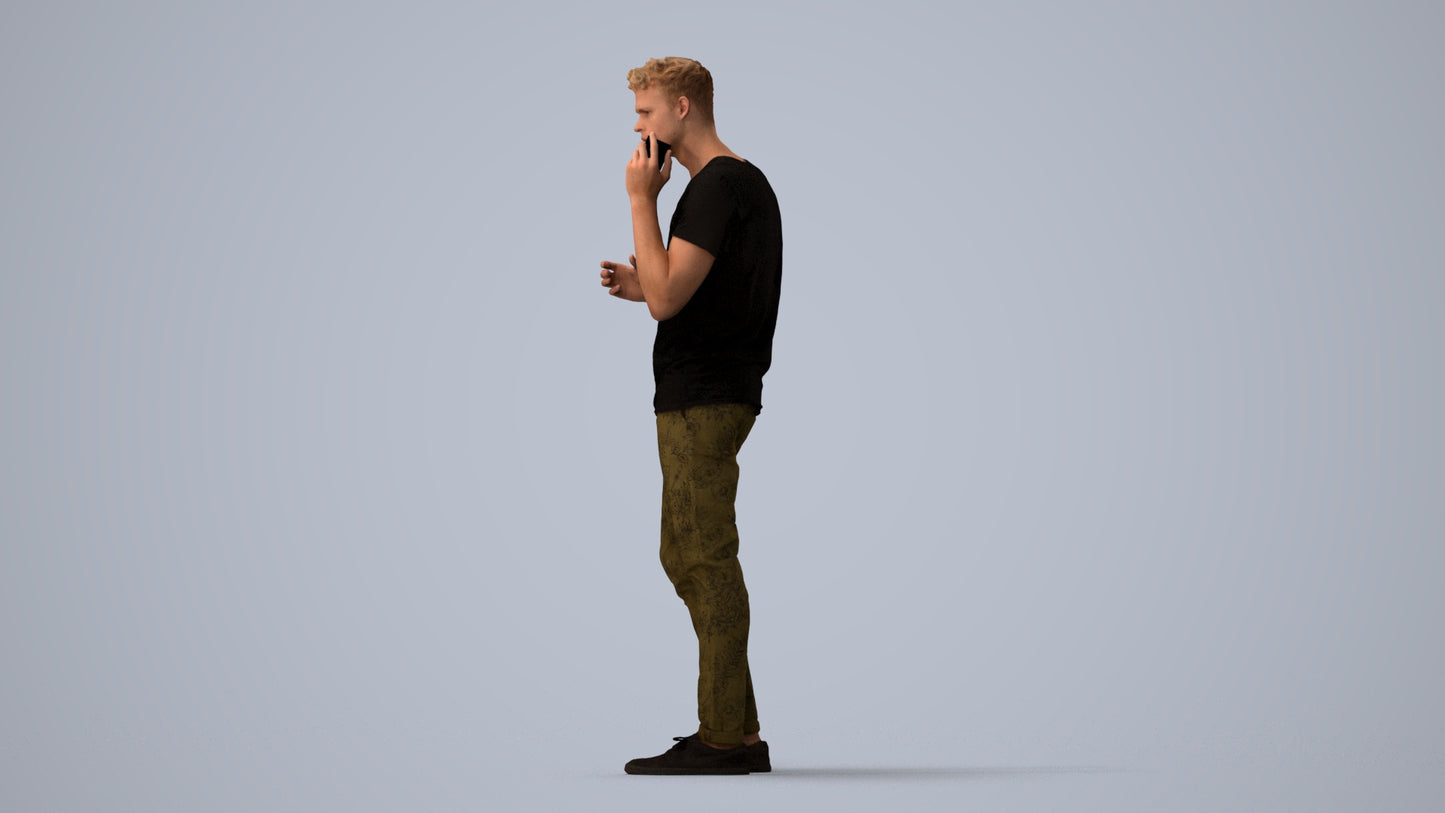 3D people model man casual standing, scanned human for 3ds Max rendering, three-quarter view render