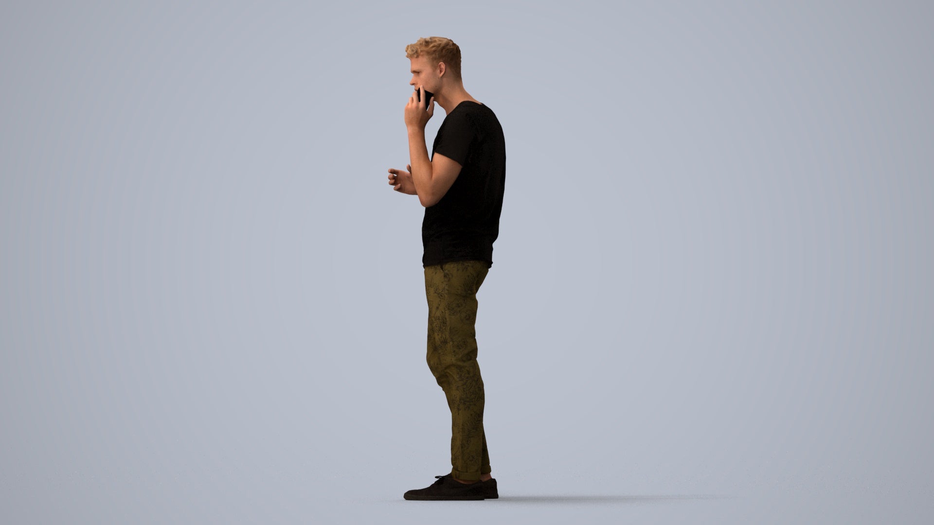 3D people model man casual standing, scanned human for 3ds Max rendering, three-quarter view render