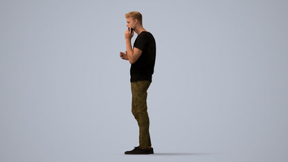 3D people model man casual standing, scanned human for 3ds Max rendering, three-quarter view render
