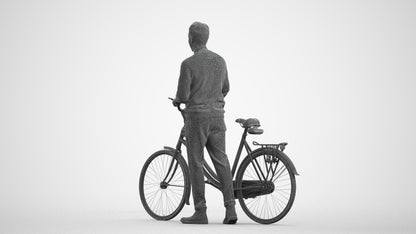 3D people model man casual cycling, scanned human for 3ds Max rendering, wireframe front view