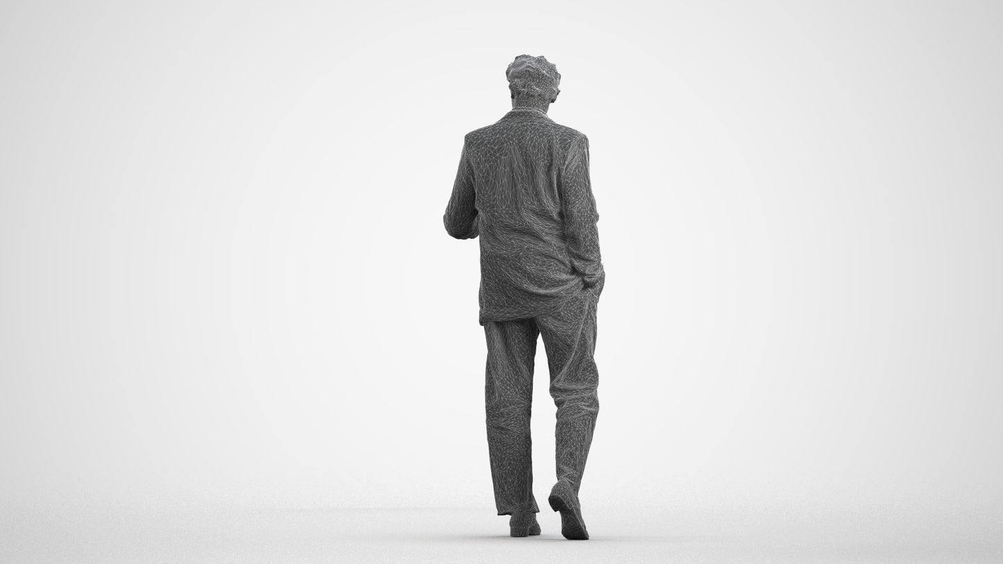 realistic 3D human man business walking, archviz people FBX OBJ for Blender, wireframe front view