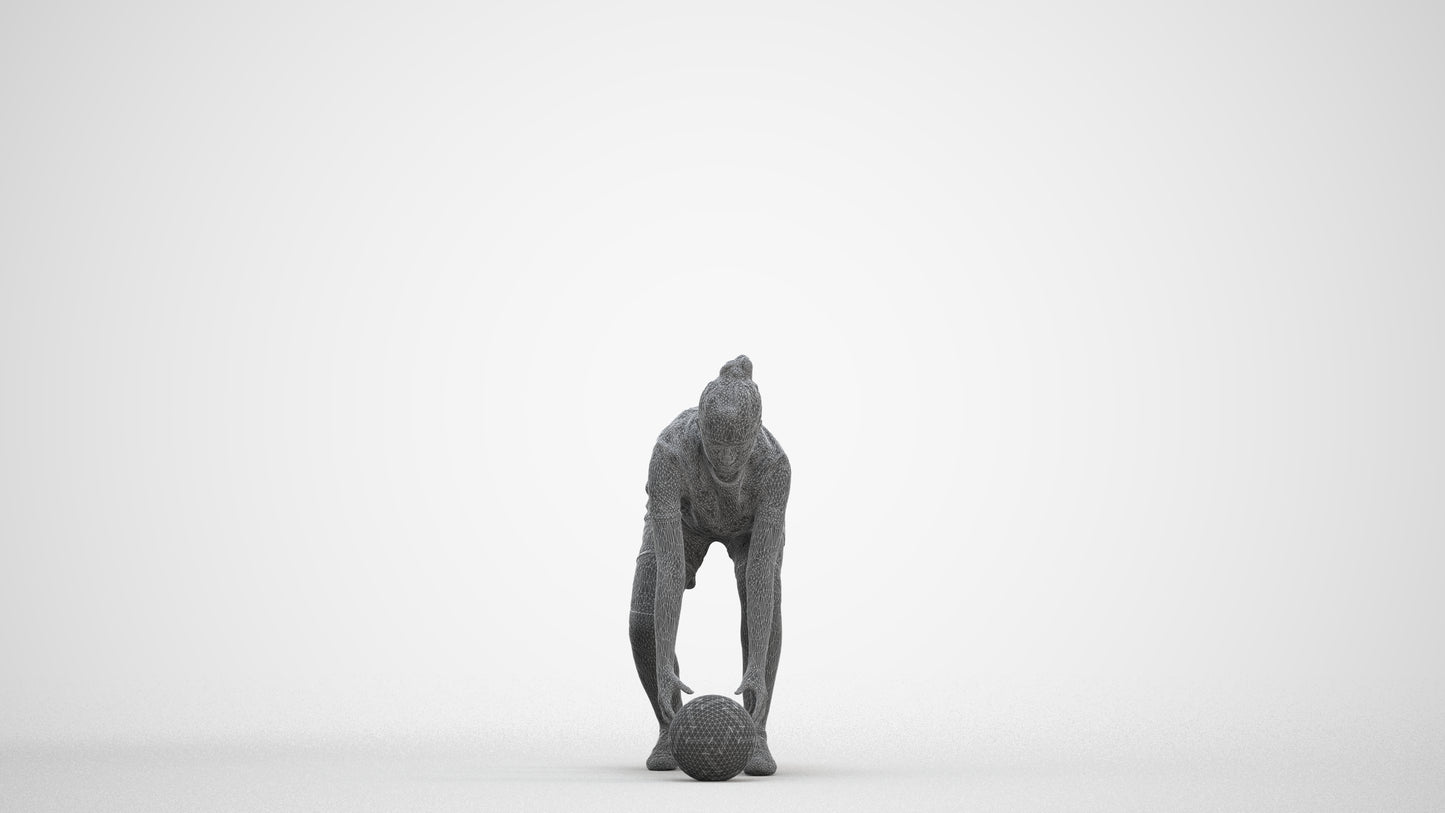 3D human model girl sport, photogrammetry scanned person for archviz, three-quarter front view render