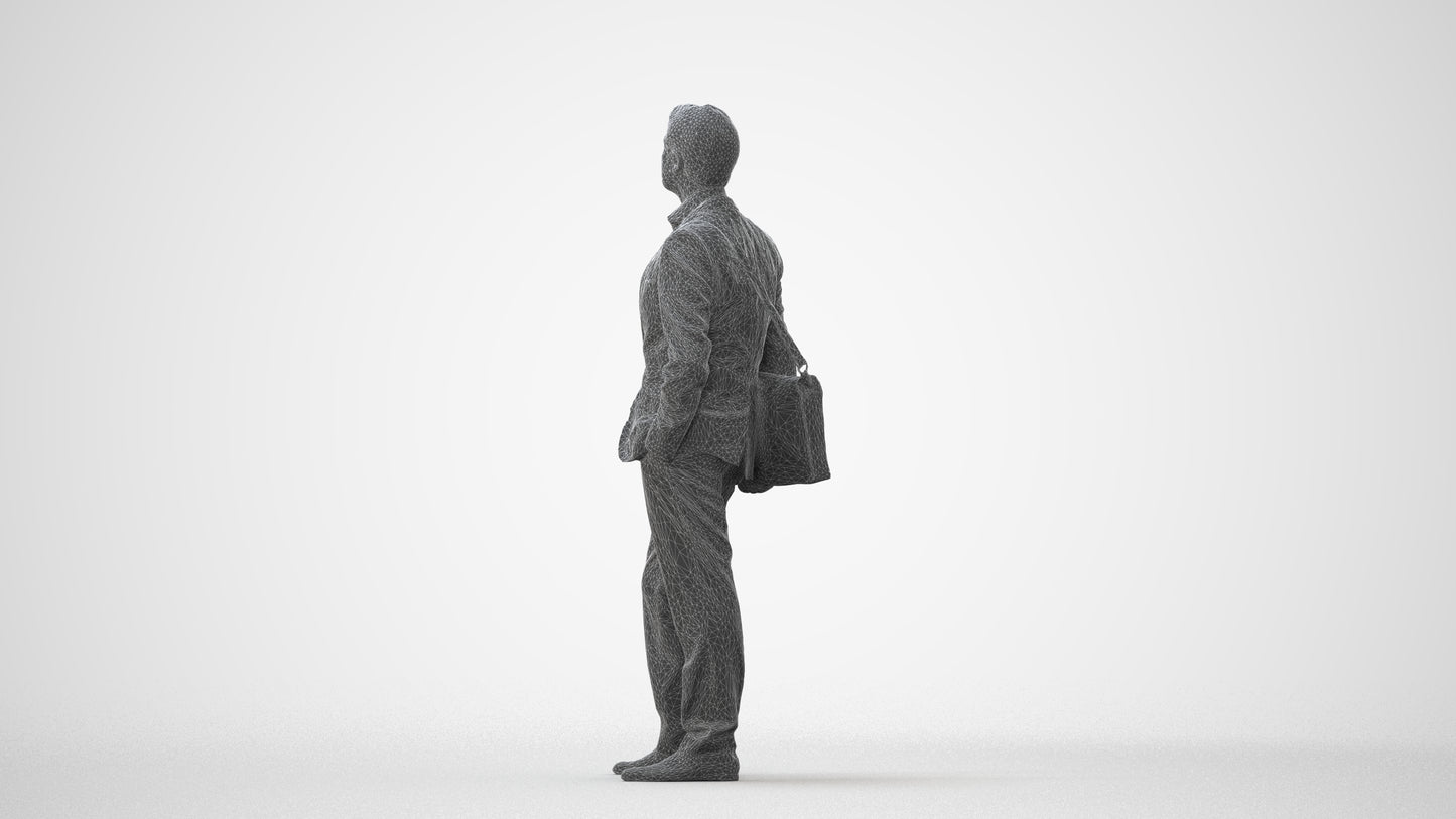 3D human model man business, photogrammetry scanned person for archviz, square thumbnail