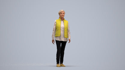 realistic 3D senior woman casual walking, scanned archviz people for Blender and 3ds Max, standing pose render