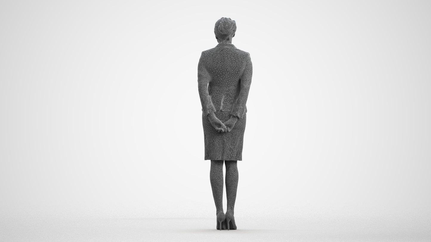 realistic 3D woman hospitality, scanned archviz people for Blender and 3ds Max, wireframe front view