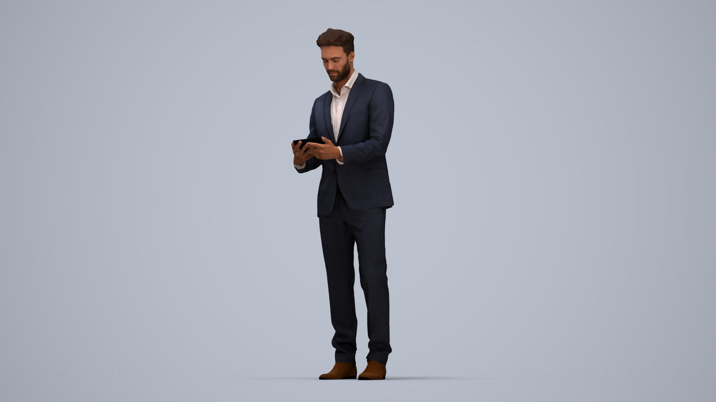 realistic 3D human man business, archviz people FBX OBJ for Blender, top-down view render