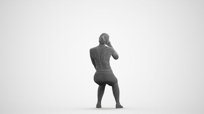 3D human model woman sport, photogrammetry scanned person for archviz, wireframe front view