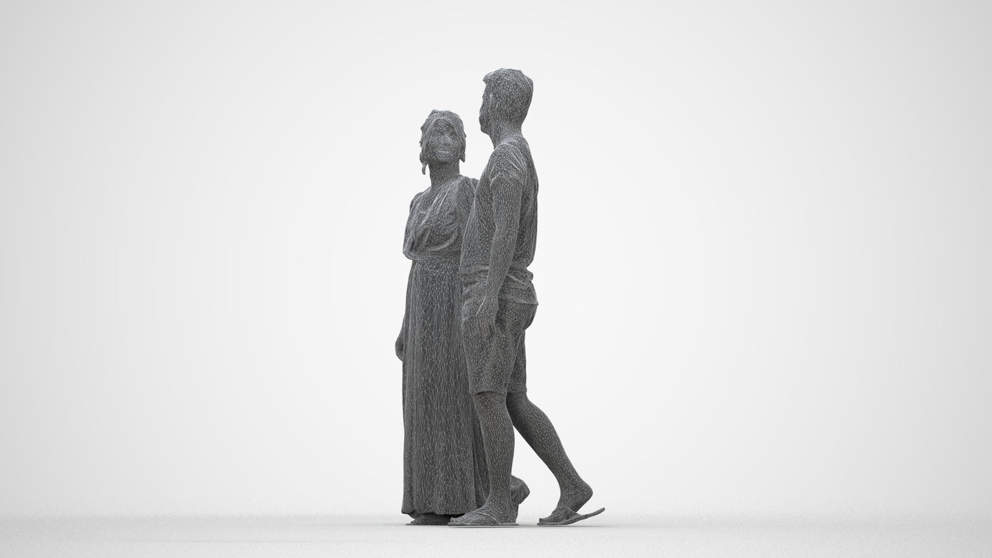 3D human model woman couple, photogrammetry scanned person for archviz, wireframe back view