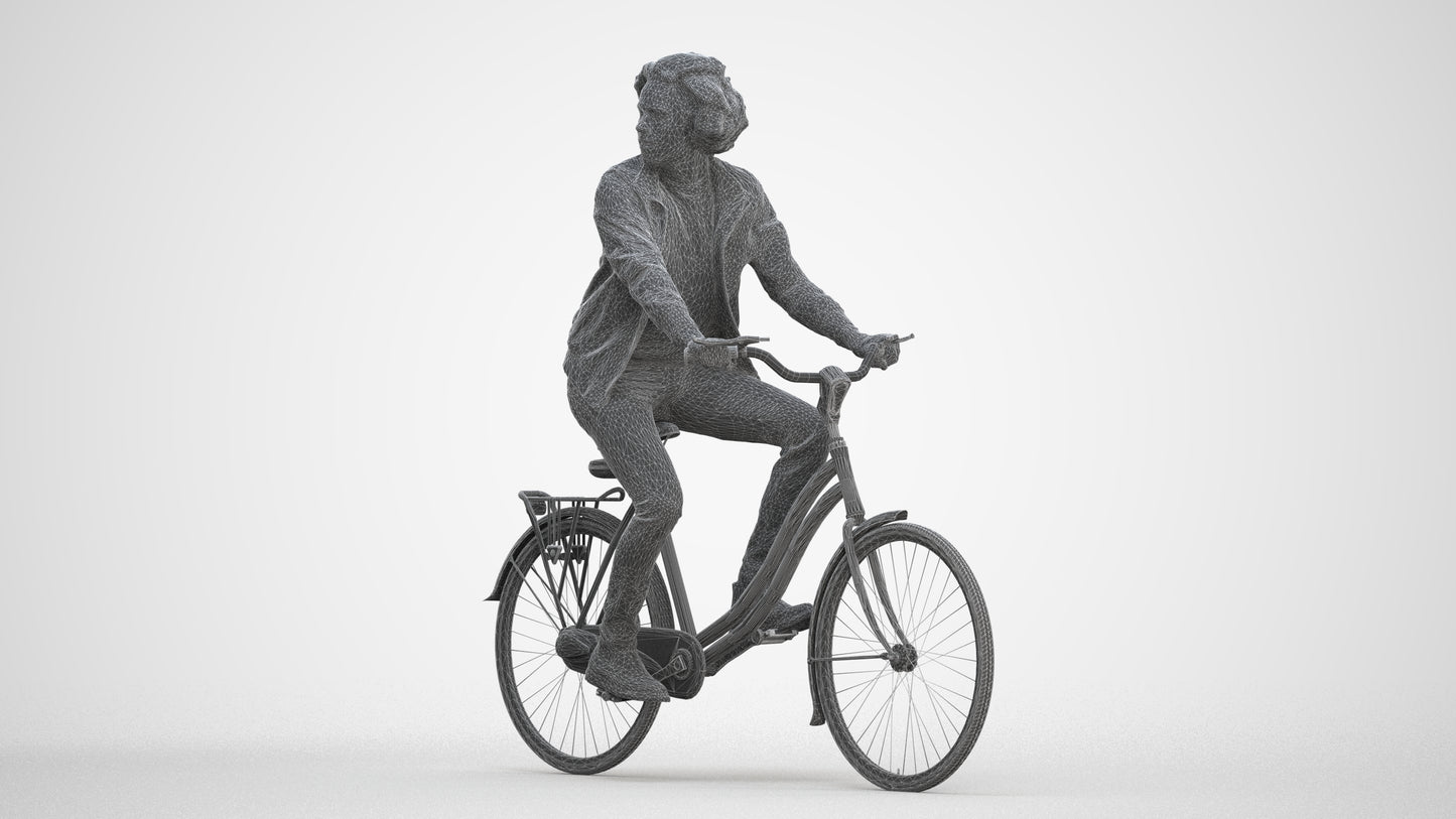 scanned 3D man casual cycling, photogrammetry people for Enscape and V-Ray, three-quarter front view render