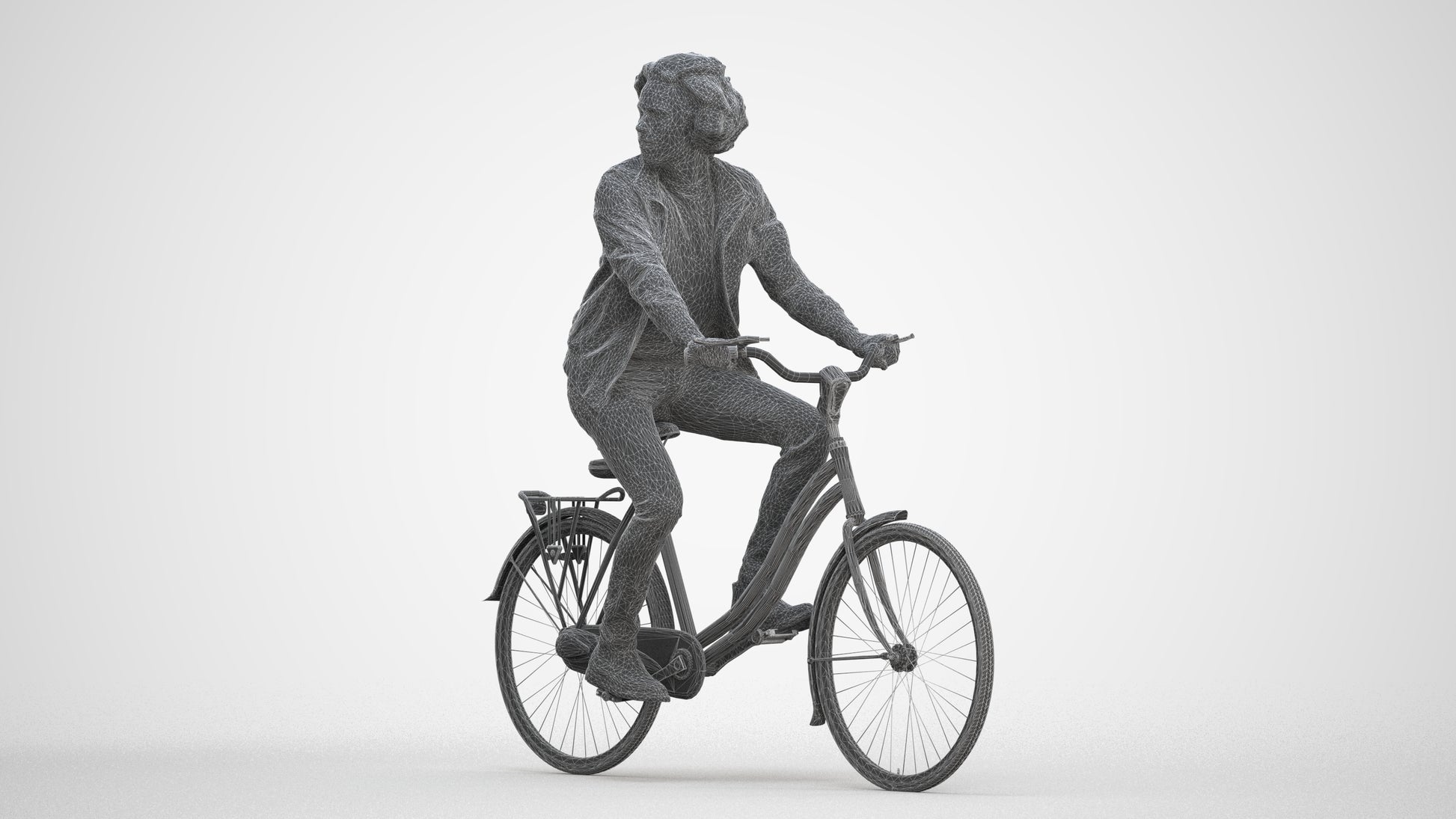 scanned 3D man casual cycling, photogrammetry people for Enscape and V-Ray, three-quarter front view render