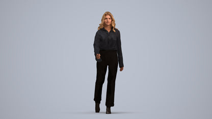 3D human model woman casual walking, photogrammetry scanned person for archviz, standing pose render